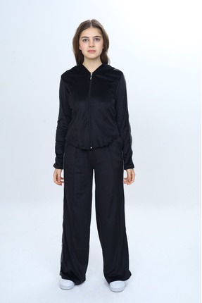 Toontoy Kız Çocuk 2'li Takım Fermuarlı Kapüşonlu Cepli Sweatshirt & Beli Last...