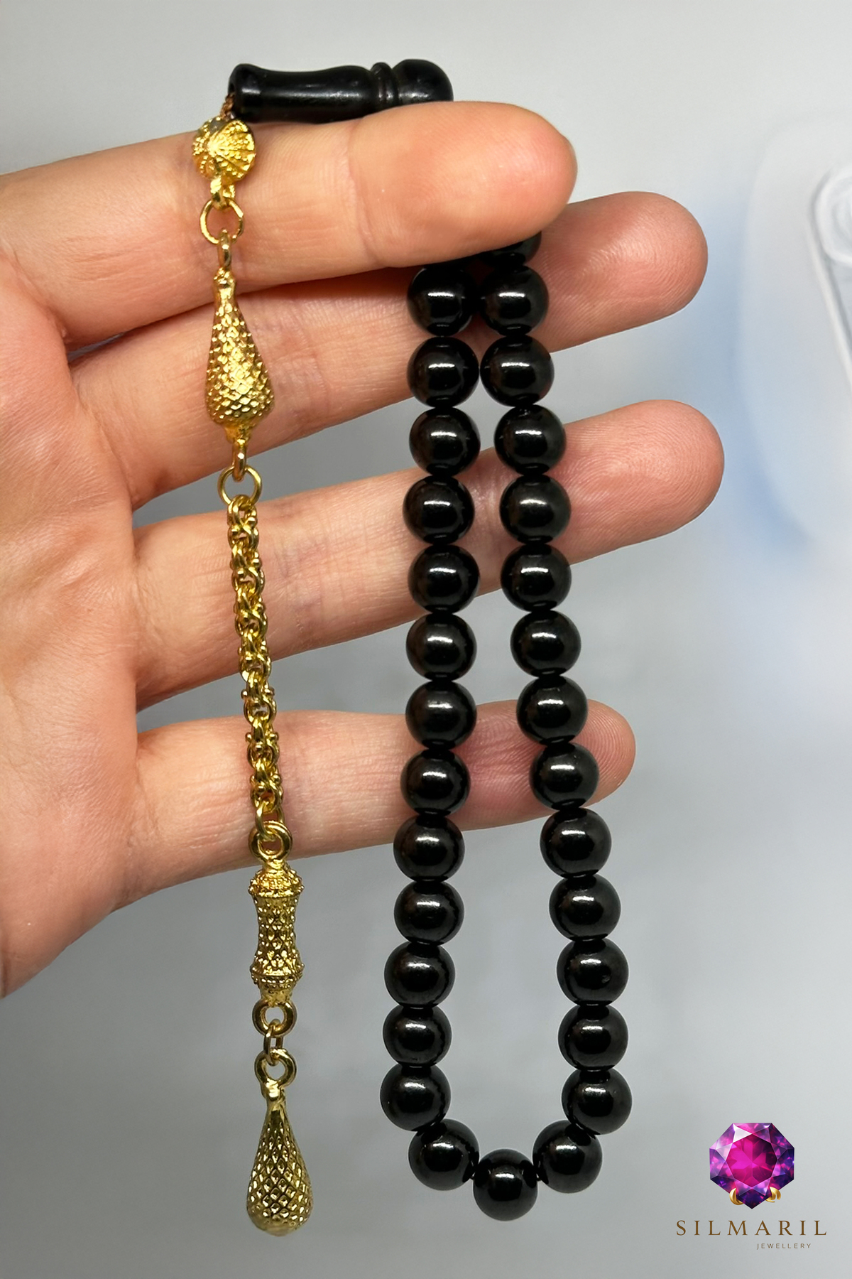 Sistemli Oltu Tesbih 33’lü Küre Kesim Sarı Alpaka Püsküllü Koleksiyonluk Erkek Hediyelik — Silmaril Store — Tespih (2)