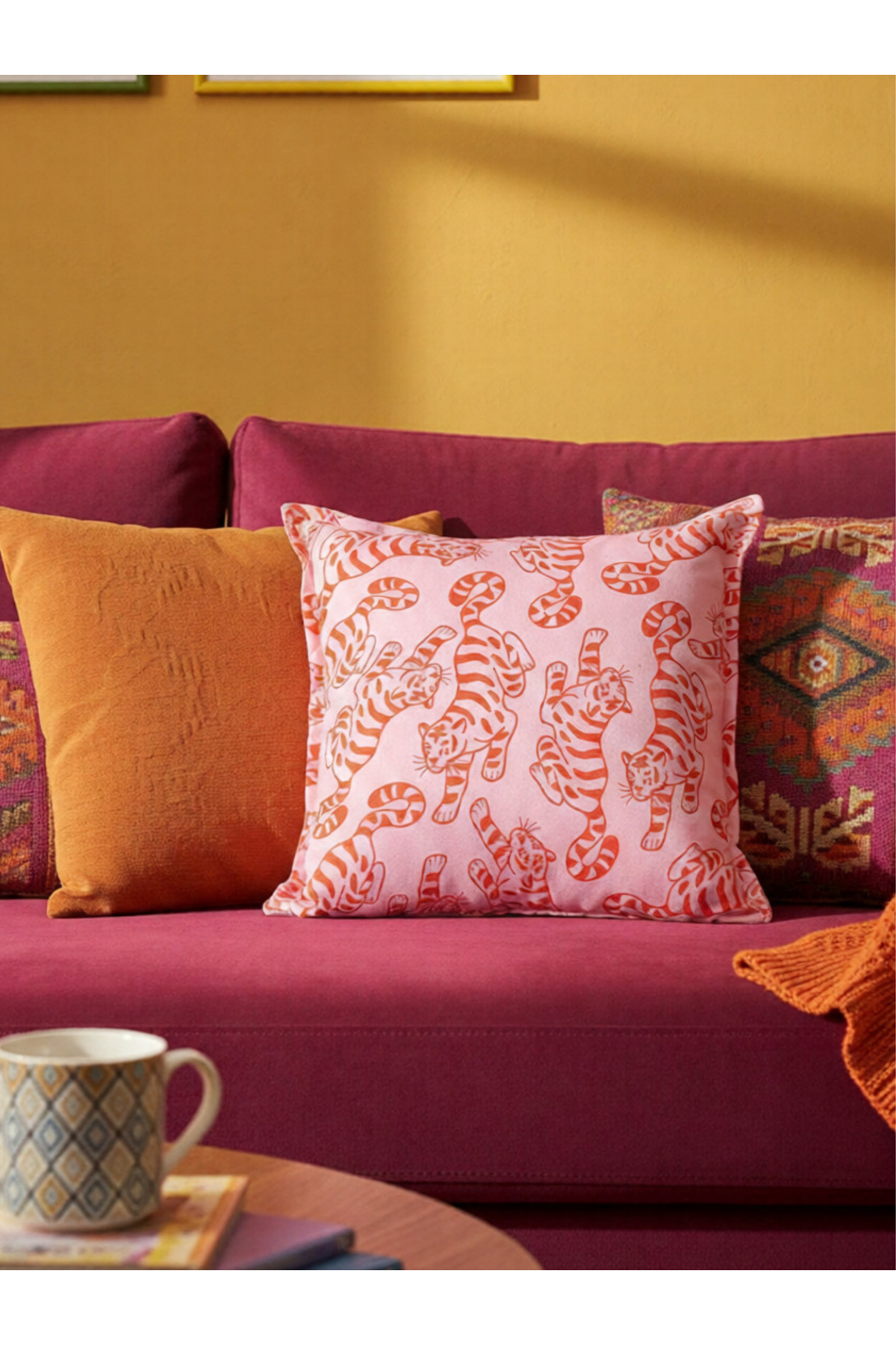 Tiger Pattern Pink Red Double Sided Suede Cushion Cover - 43 x 43cm - Decorative Cushion Cover