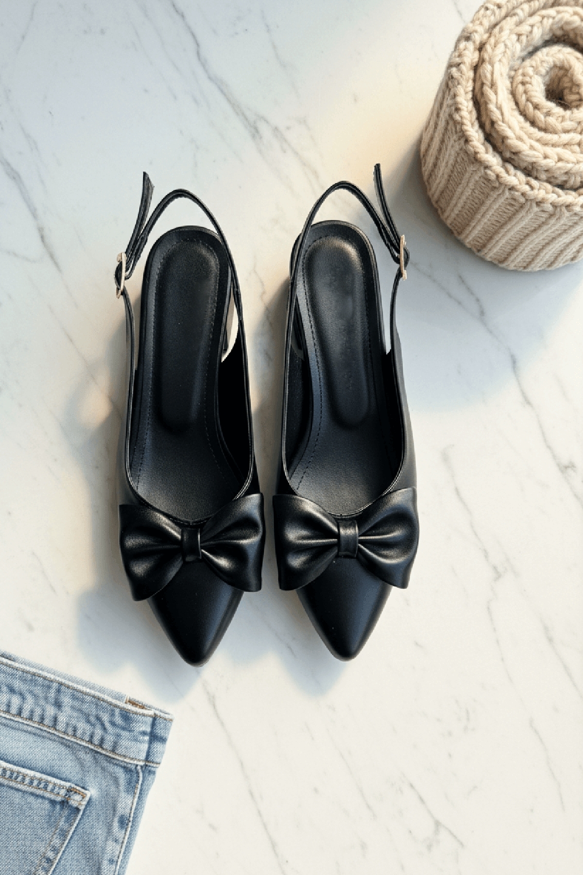 DİVOLYA  Fita Fiyonklu Siyah ( 4 cm Topuklu ) Sivri Burun Topuklu Ayakkabı - Görsel 2