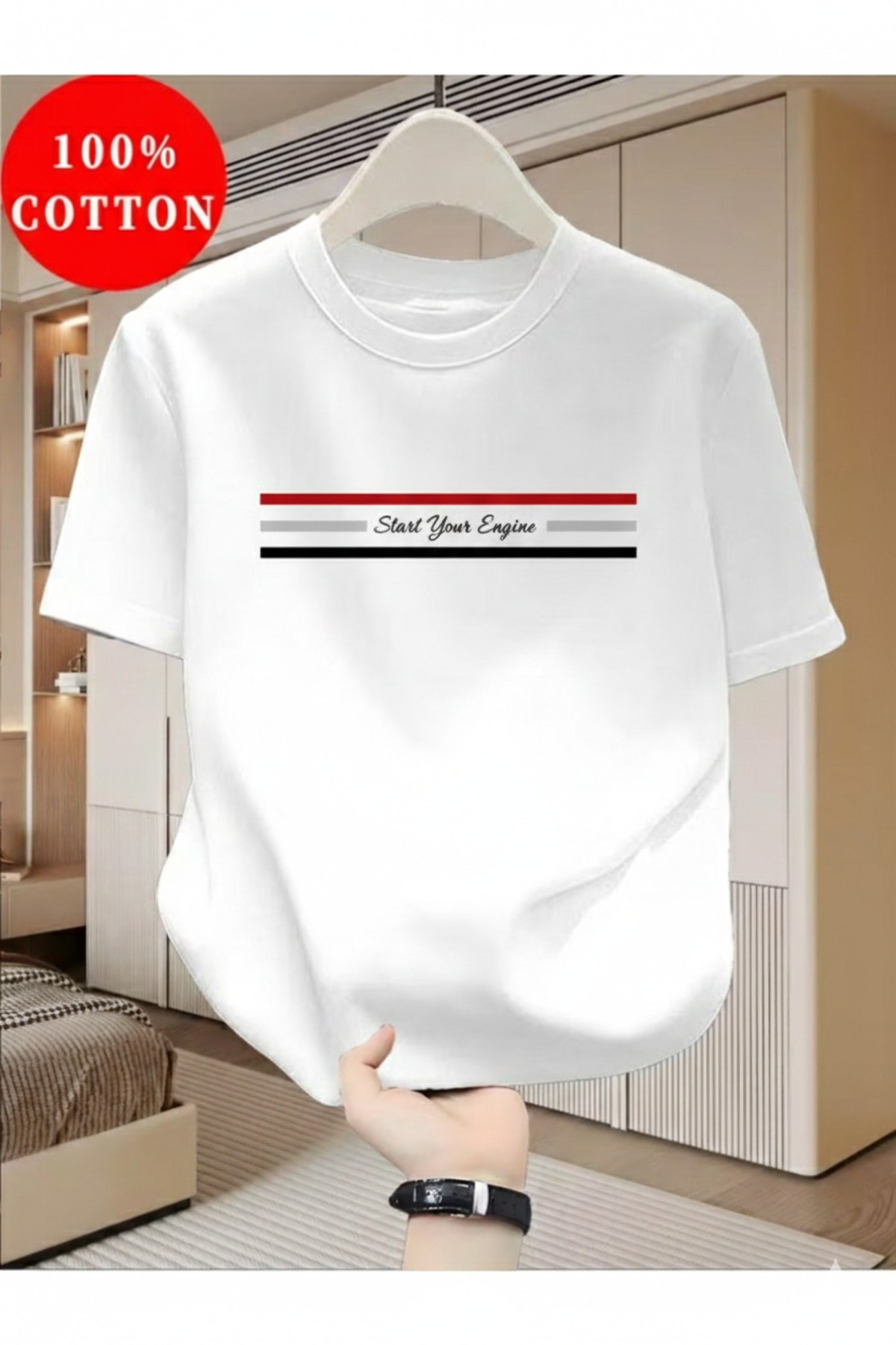 gencerco  Unisex Start Your Engine Baskılı Regular T-shirt