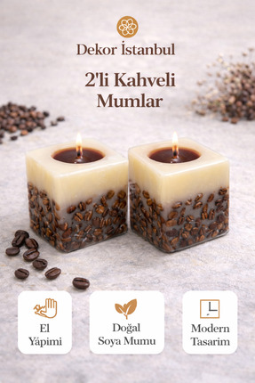 Dekor İstanbul 2’li Kahveli Mum Seti – El Yapımı Doğal Soya Mum, Dekoratif Ka...
