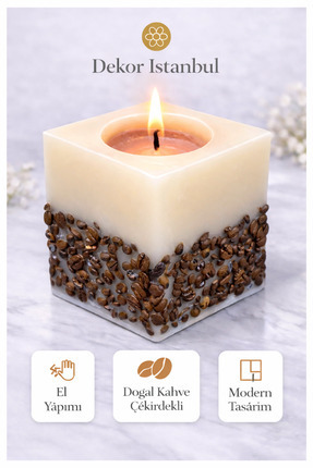 Dekor İstanbul Büyük Boy Kahveli Mum – El Yapımı Doğal Soya Mum, Dekoratif Ka...