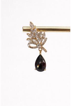 ecemia jewelry Yaprak Figürlü Siyah Taşlı Küpe