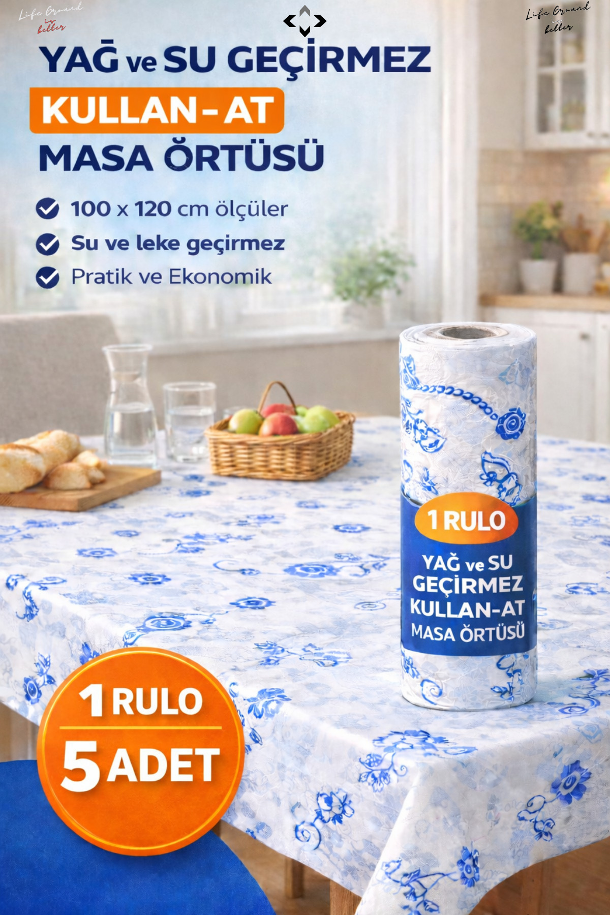 1 Roll Disposable Tablecloth 5 Pieces 6 Meters Oil and Waterproof Picnic Camping Home&Children Tablecloth