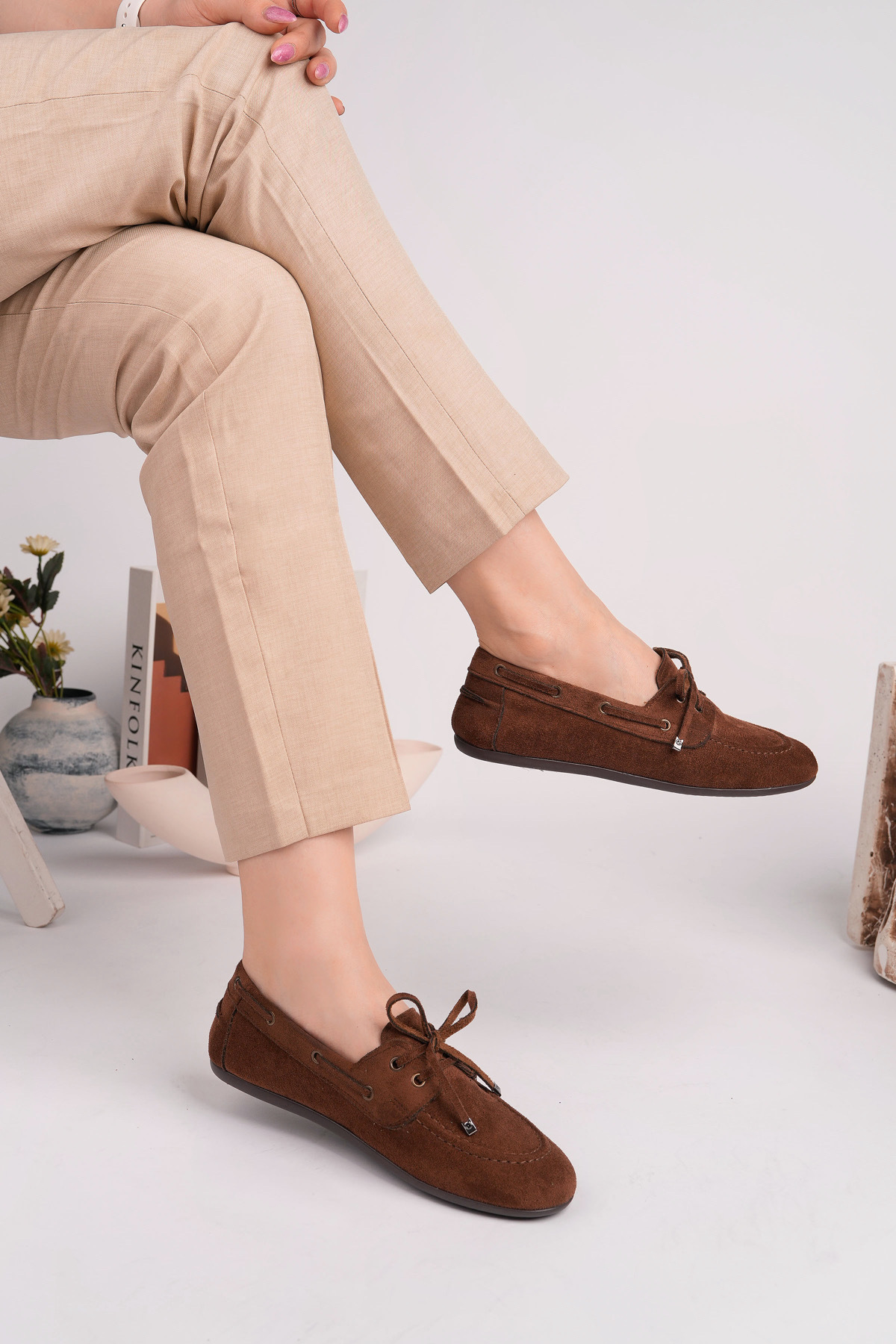 ROSETTE  Kadın KAHVERENGİ Dana Süet Loafer Günlük Babet Ayakkabı - Görsel 3
