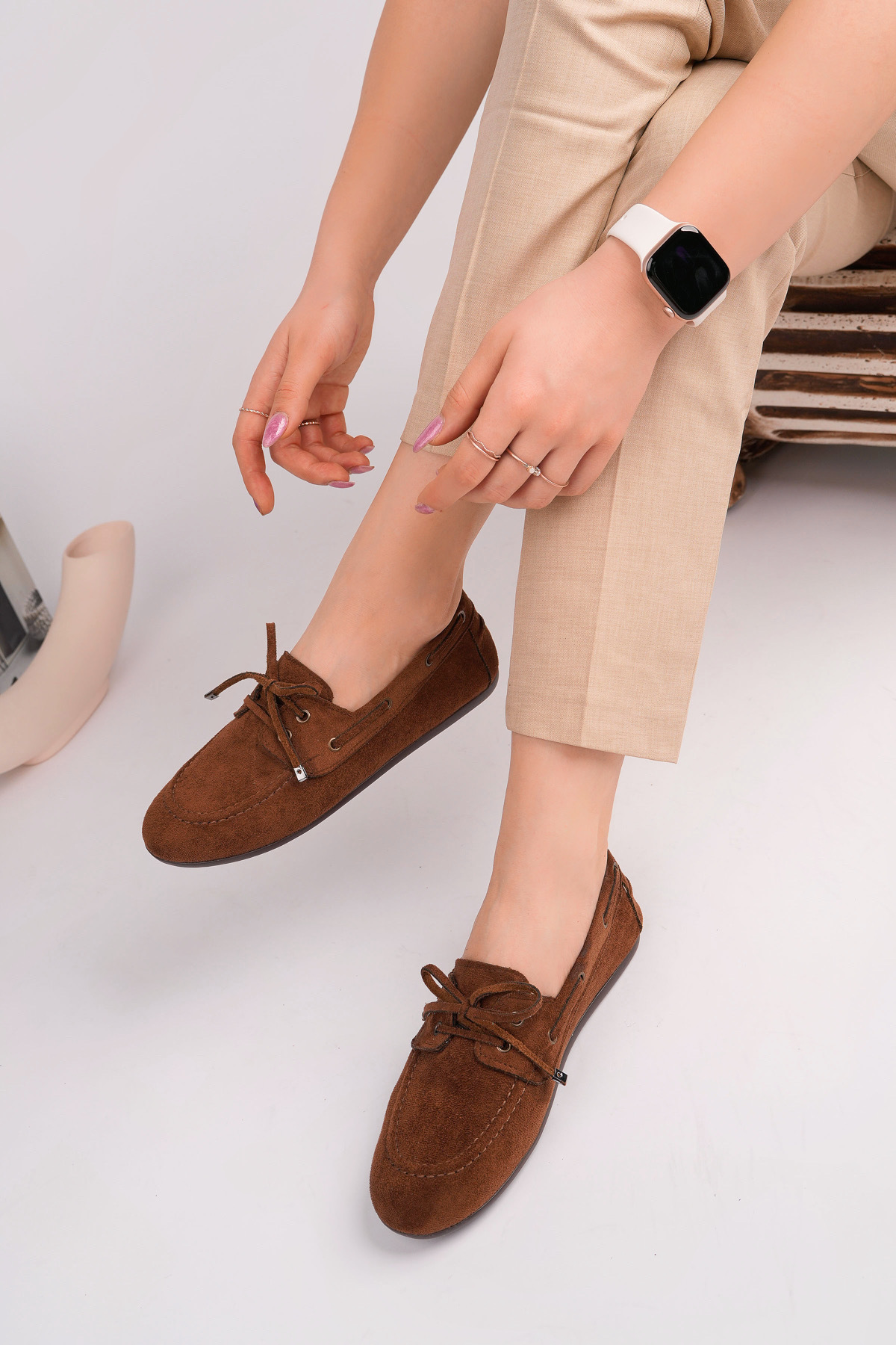 ROSETTE  Kadın KAHVERENGİ Dana Süet Loafer Günlük Babet Ayakkabı - Görsel 5
