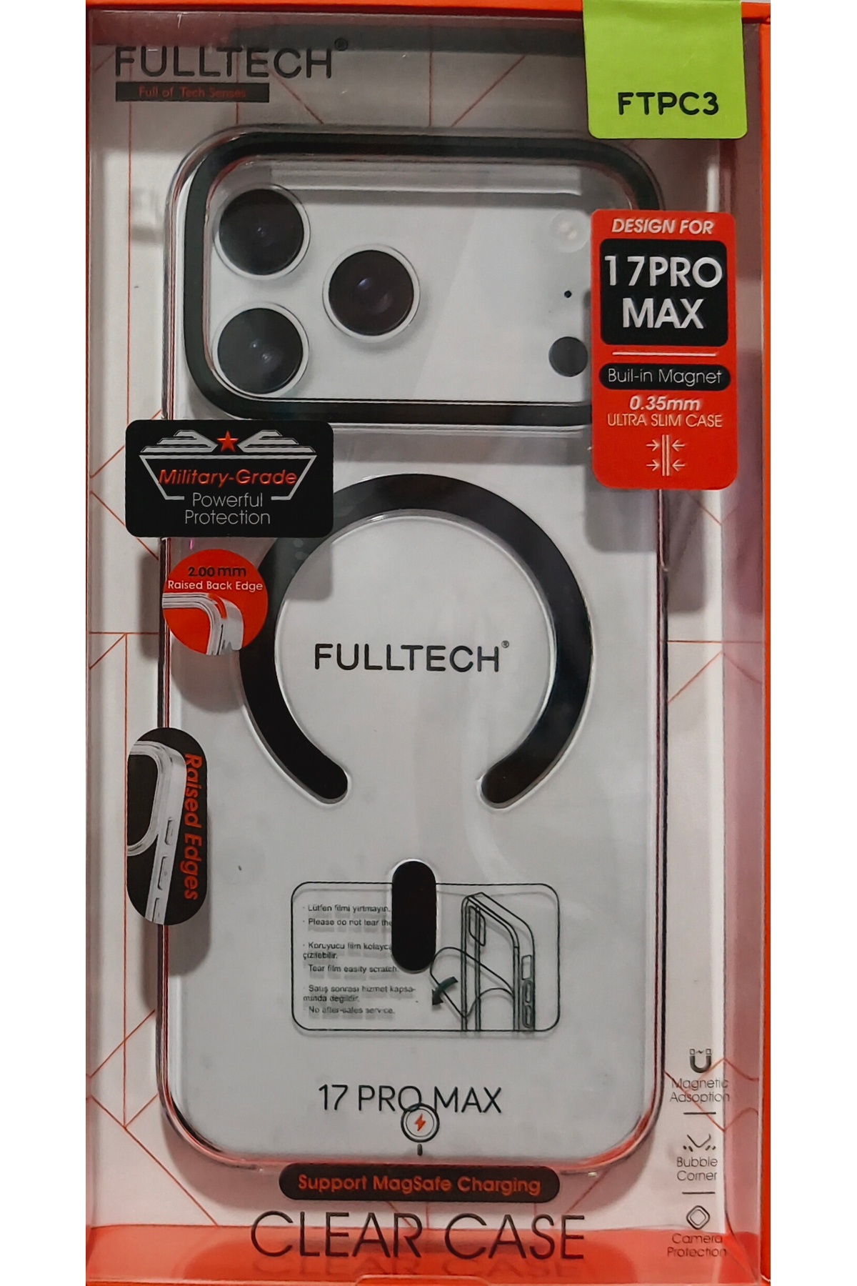 iPhone 17 Pro Max Uyumlu Ftpc3 Magsafe Şarj Destekli Şeffaf Kılıf