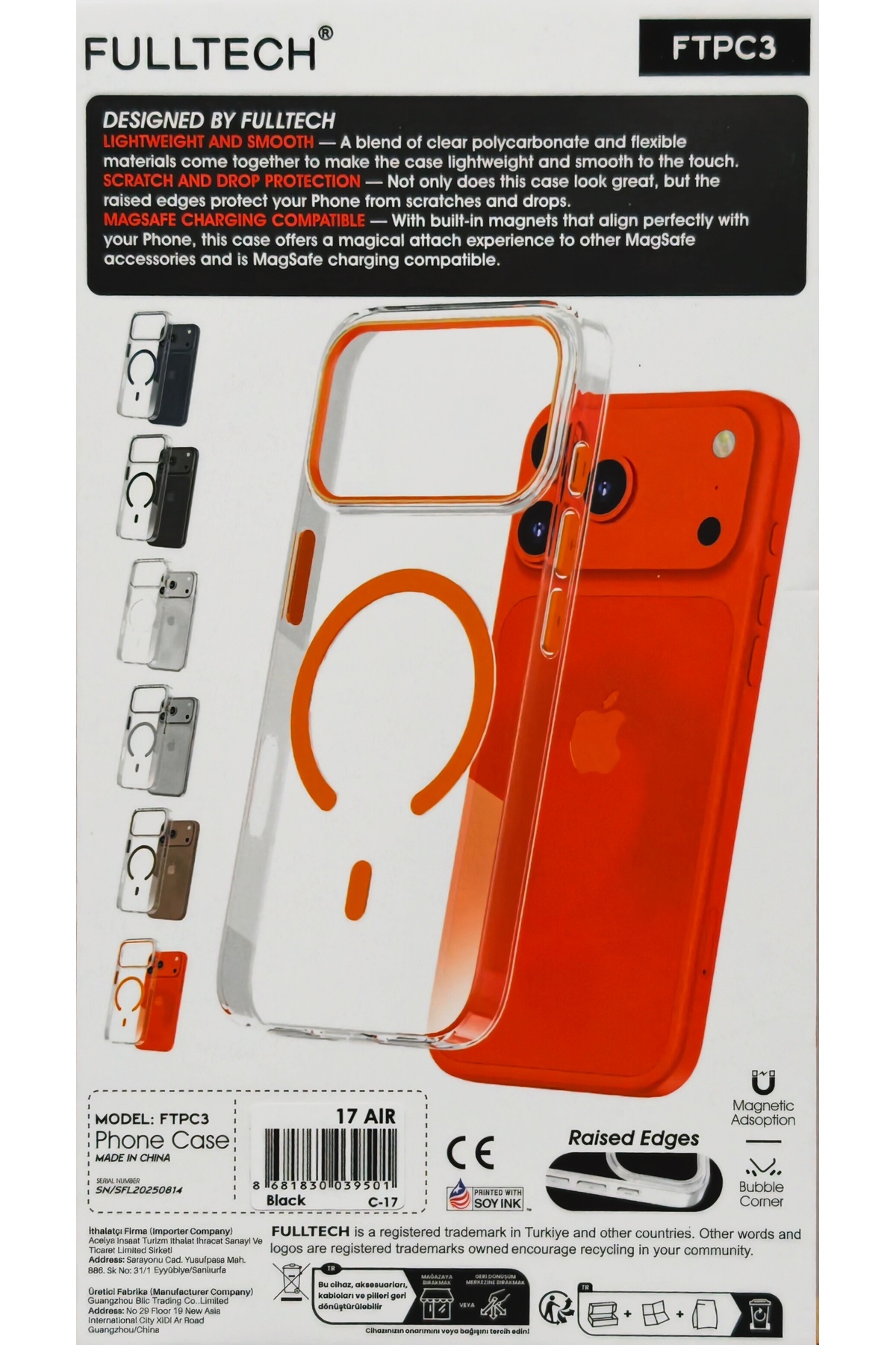 iPhone 17 Air Uyumlu Ftpc3 Magsafe Şarjlı Şeffaf Kılıf - Siyah