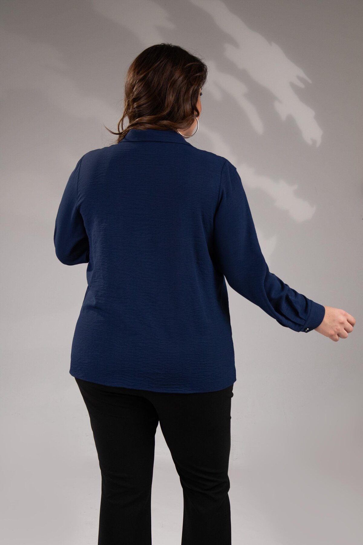 Roxxlen  Büyük Beden Kadın Omuz Detaylı Gömlek Siyah - Görsel 8