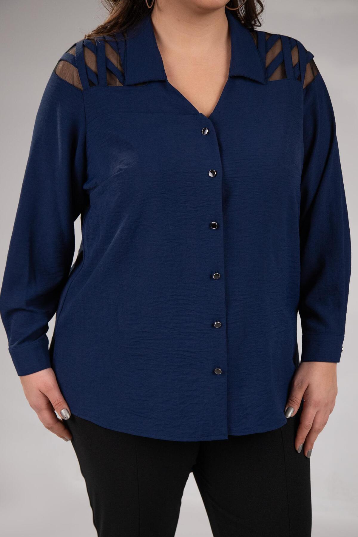 Roxxlen  Büyük Beden Kadın Omuz Detaylı Gömlek Siyah - Görsel 6