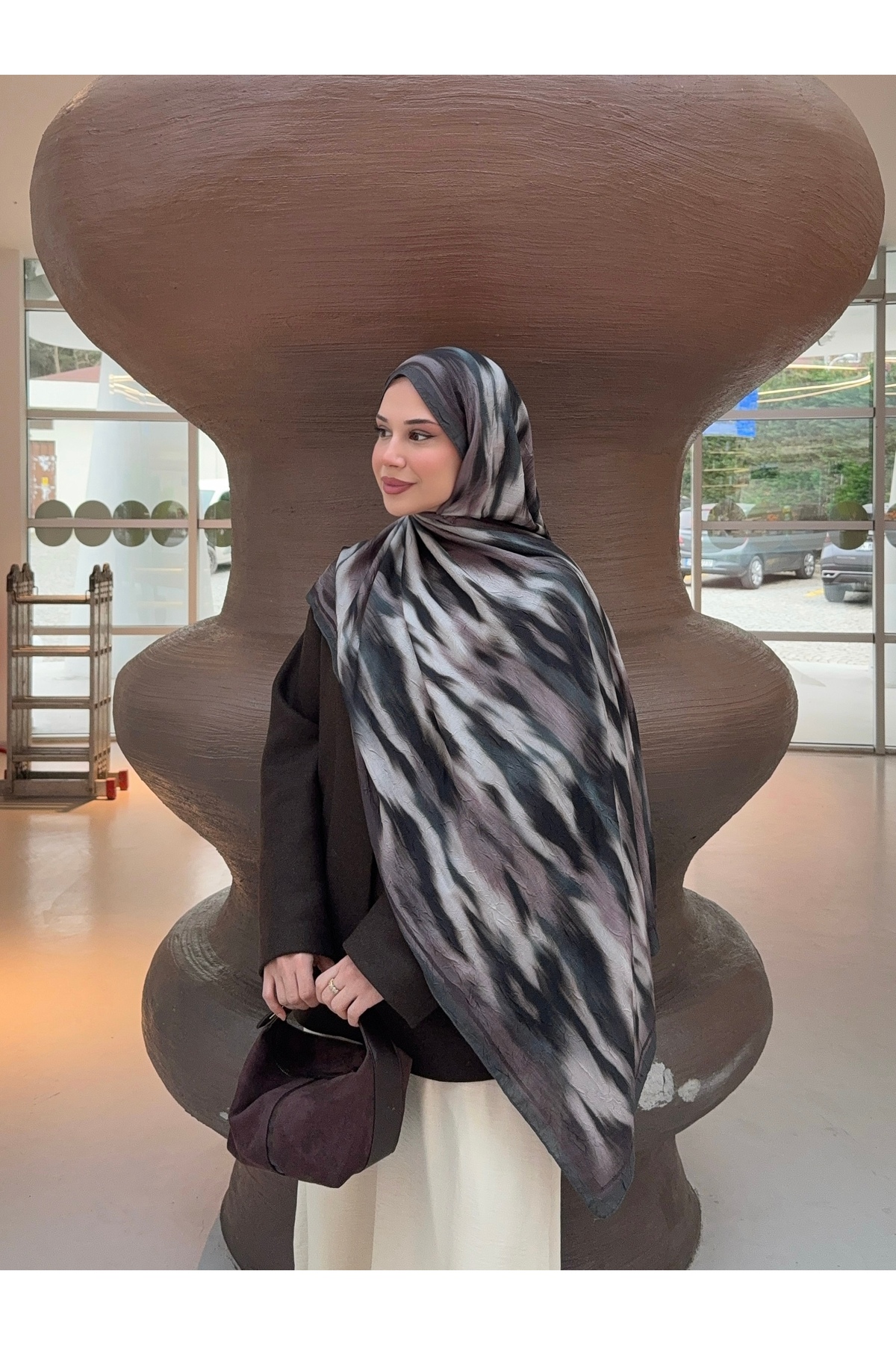 Mira İpek  Desenli Bambu Kraş Şal Tok Duran Kadın Şal - Görsel 2