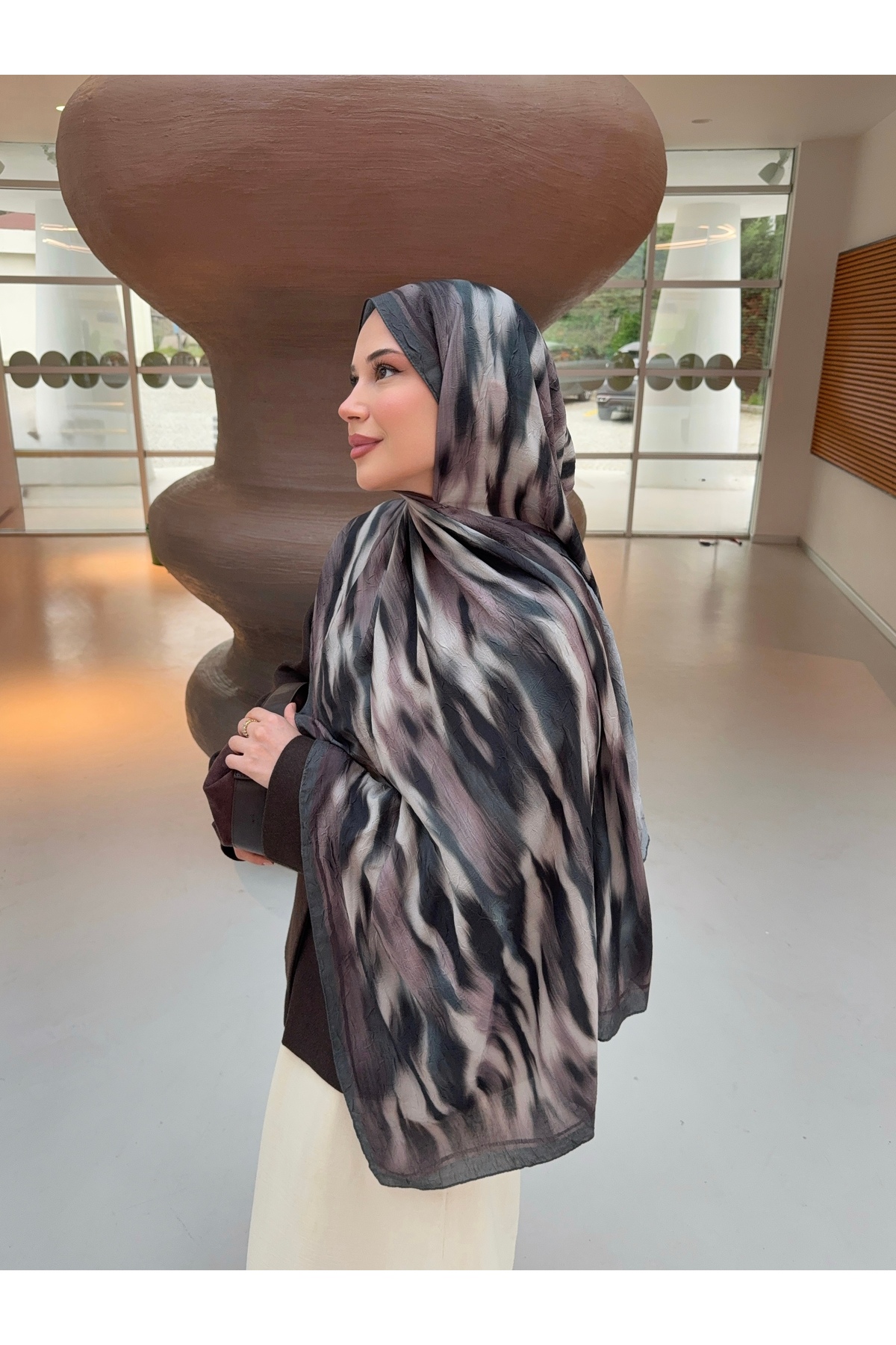 Mira İpek  Desenli Bambu Kraş Şal Tok Duran Kadın Şal - Görsel 6