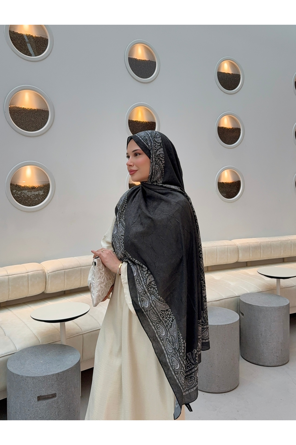 Patterned Bamboo Kraş Shawl Full Standing Women's Shawl