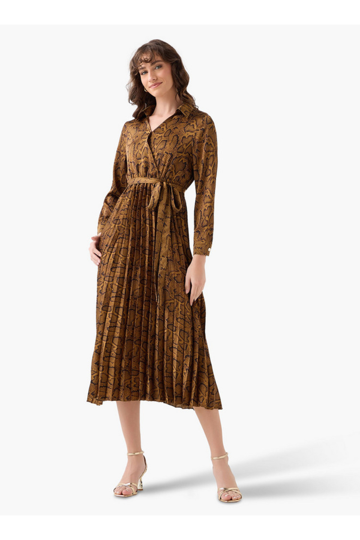 Splash FAV Midi Satin Wrap Dress with Animal Print