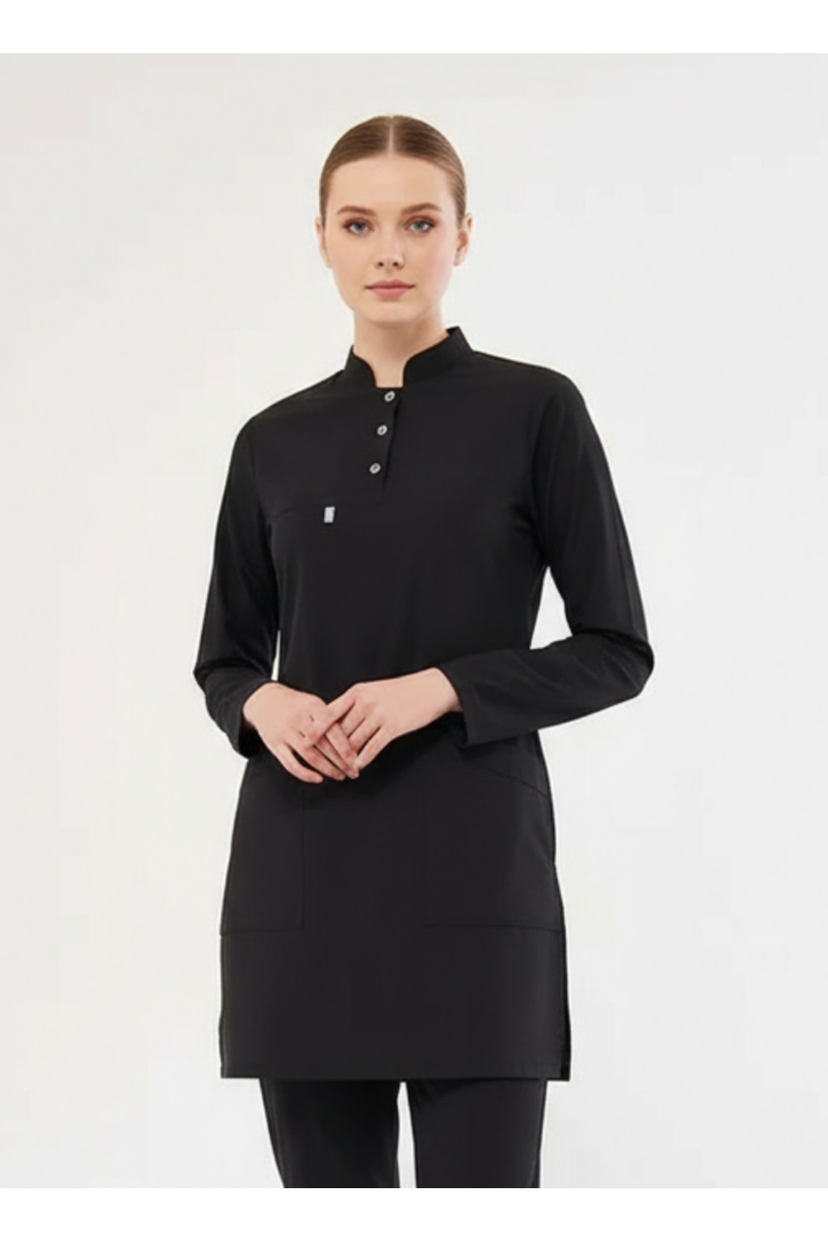 Hijab SINGLE TOP Black Lycra Women's Medical Uniform Doctor and Nurse Jersey Surgical