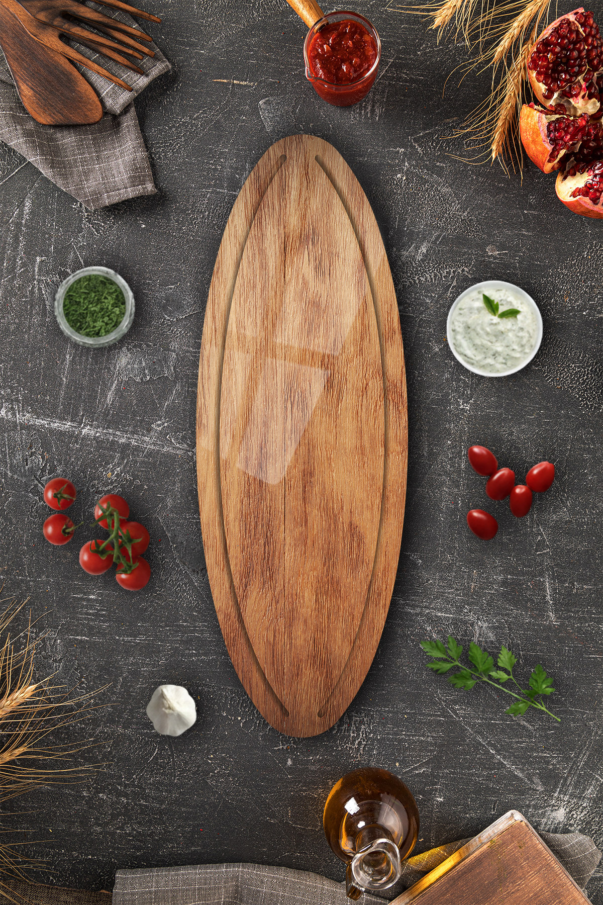 Glass Pita - Cheese - Serving Plate | Wooden Pattern | 50cm x 17.5cm
