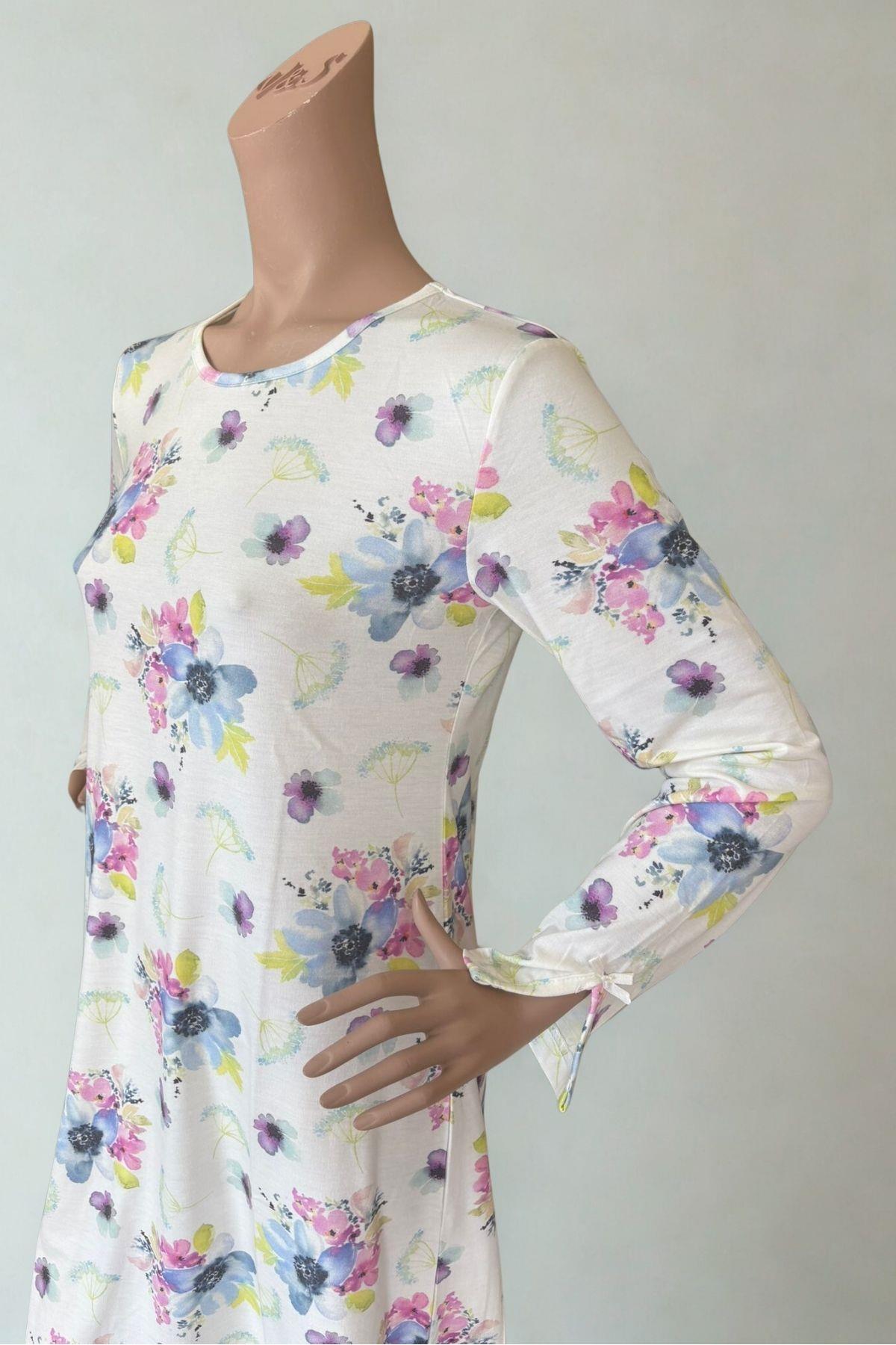 Villager&Son Vs Desenli O Yaka Penye U.kol Gecelik 26k Evm KREM/DESENLİ