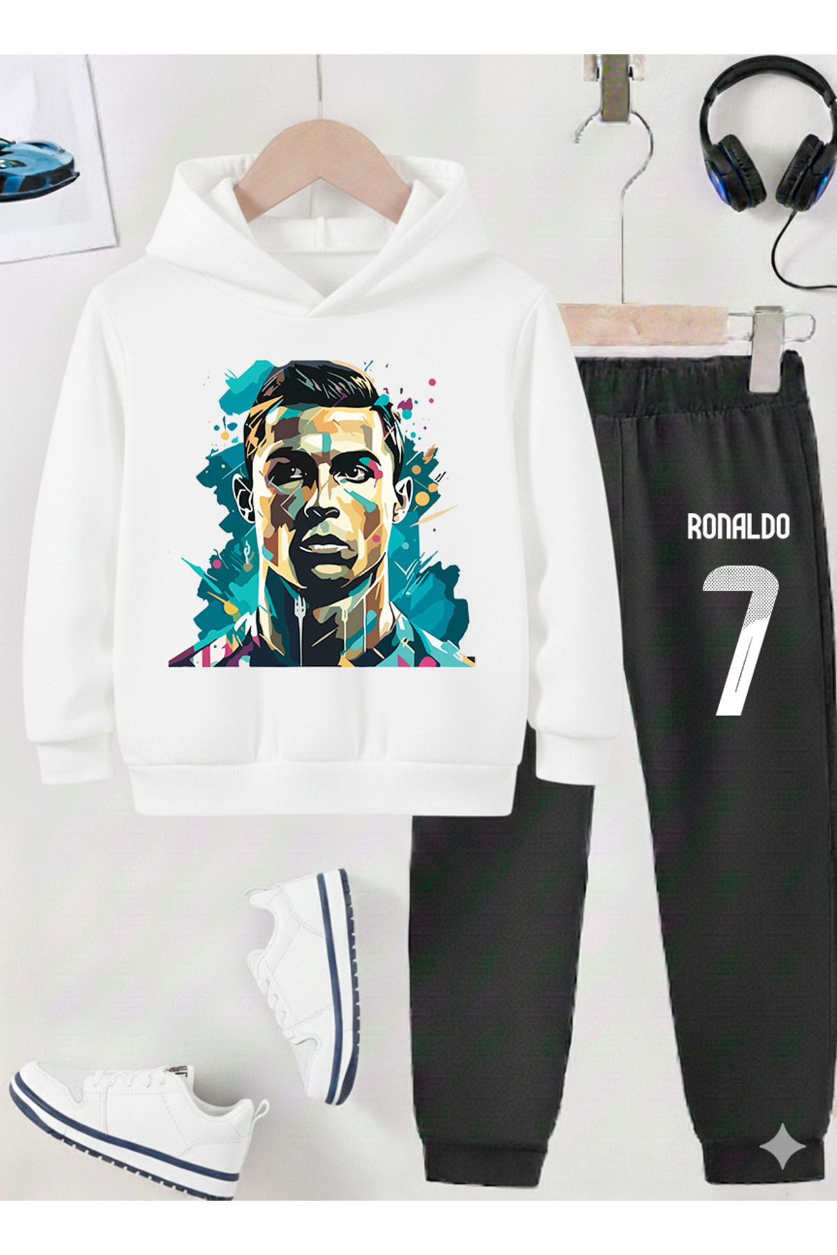 RONALDO PRINTED BOYS' TRACKSUIT, 3 YARN RAISED FABRIC