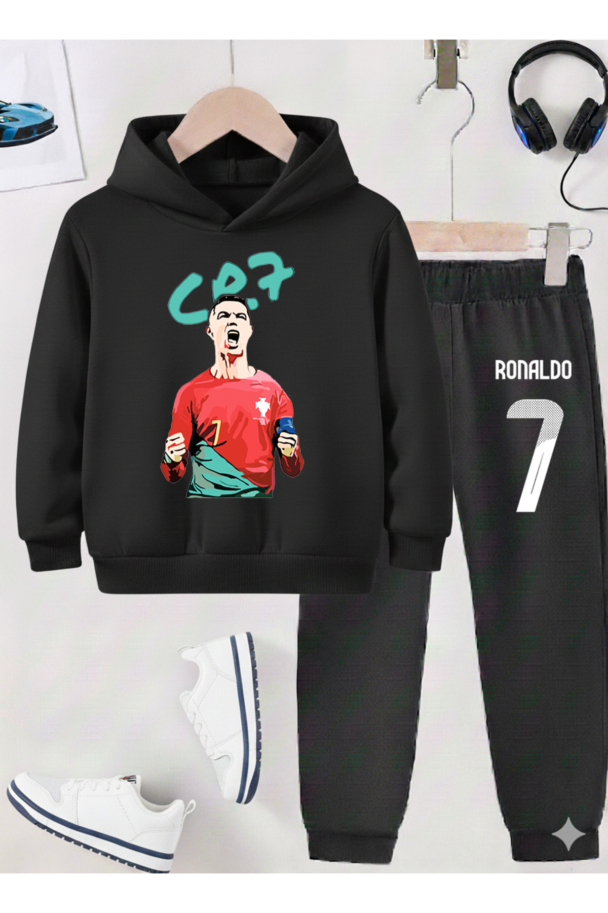RONALDO PRINTED BOYS' TRACKSUIT, 3 YARN RAISED FABRIC