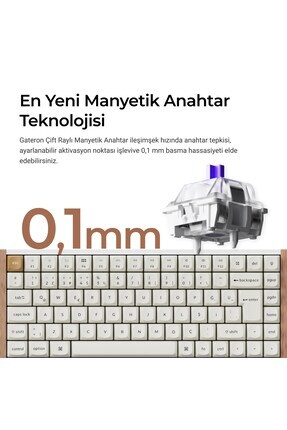 Keychron K2 He Kablosuz Manyetik Anahtar Türkçe Klavye Gateron Çift Raylı Man...