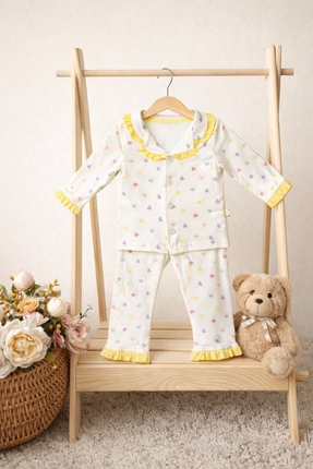 ASİLA Renkli Kalp Baskılı Kız Çocuk Pijama