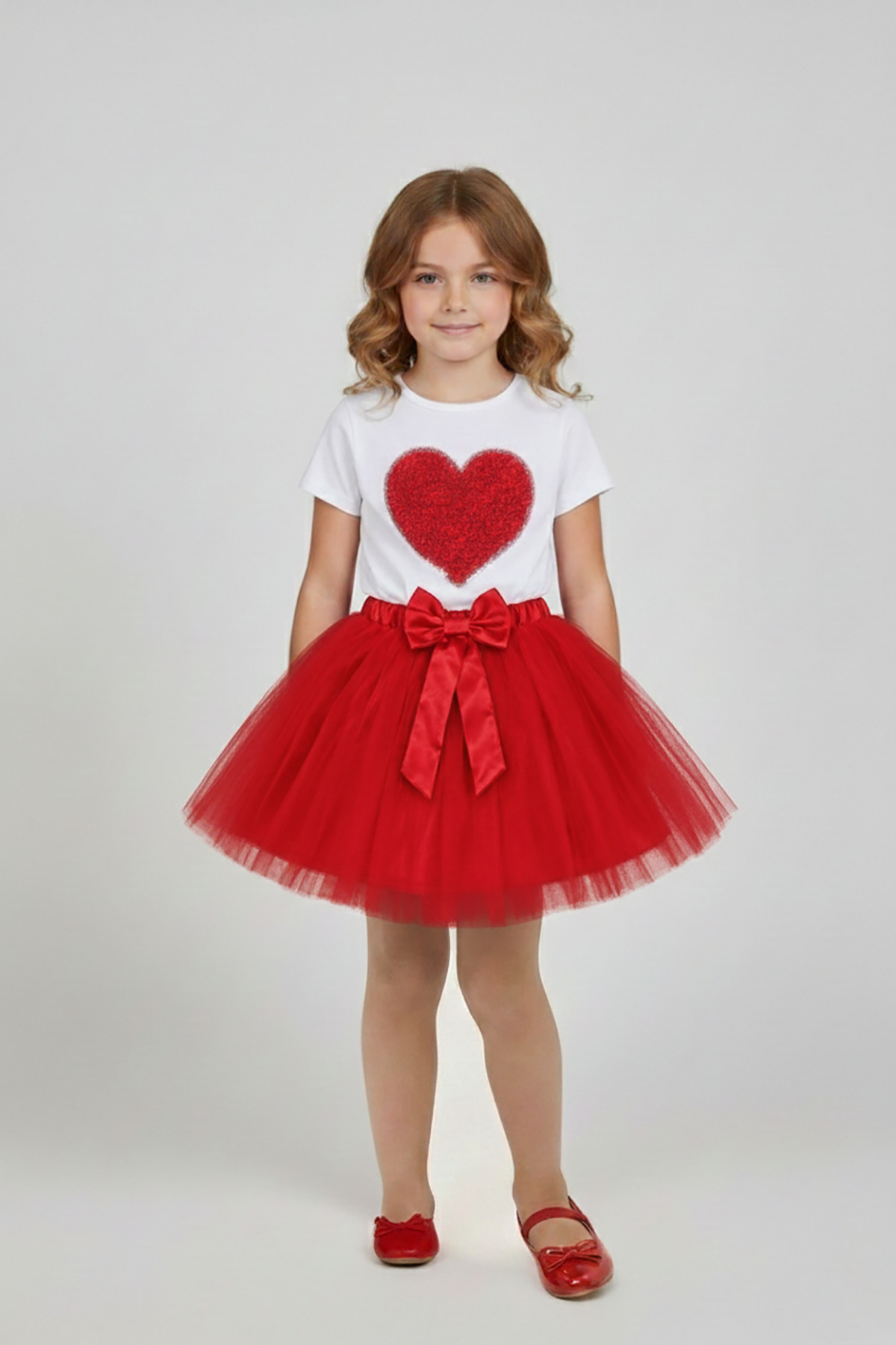 Girls Red Heart T-Shirt Red Tutu Skirt 23 April 29 October Showwear Set
