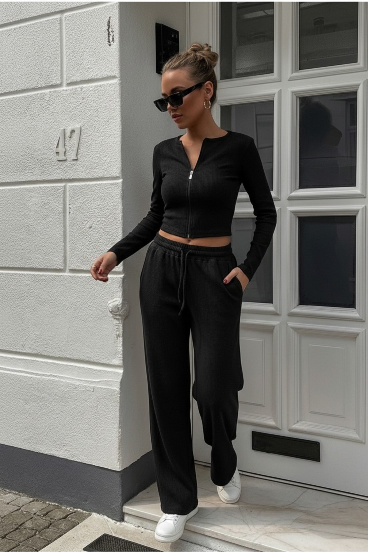 EYYE Кашкорс панталони Блуза с цип Дамски комплект от горна и долна част