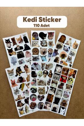 hdsticker 110 Adet Komik Kedi Temalı Sticker Seti Planner, Ajanda, Laptop Uyu...