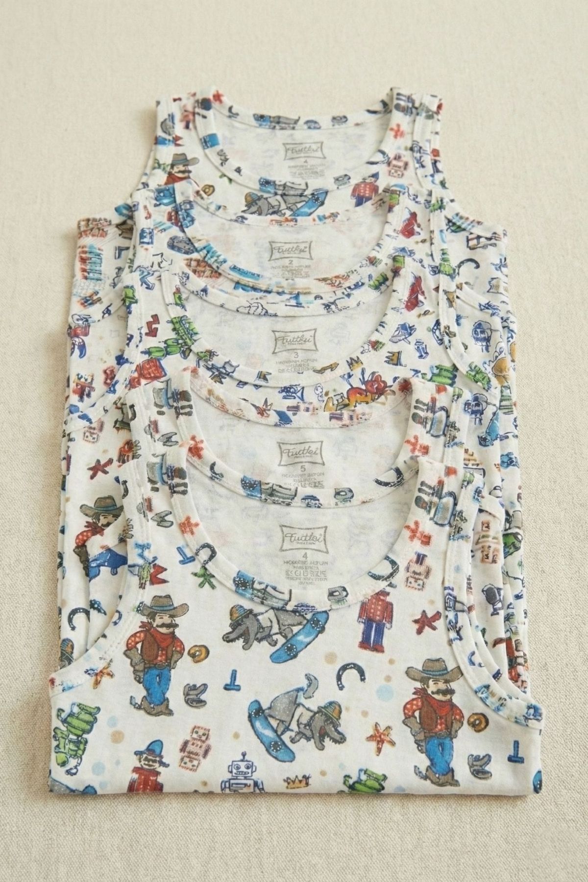 Tutku 5'li Paket Pamuklu Desenli Erkek Bebek Atlet Seti - Renkli ve Yumuşak Dokulu Bebek İç Giyim fotoğrafı 5 (önizleme)