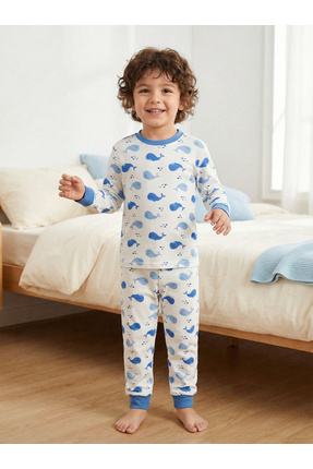 Shoebuo Organik Bambu Pamuklu Desenli 2li Çocuk Pijama Takımı