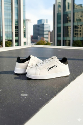 Ticen Beyaz Erkek Sneaker Ayakkabı – Siyah Topuk Detaylı, Günlük & Şehir Stili