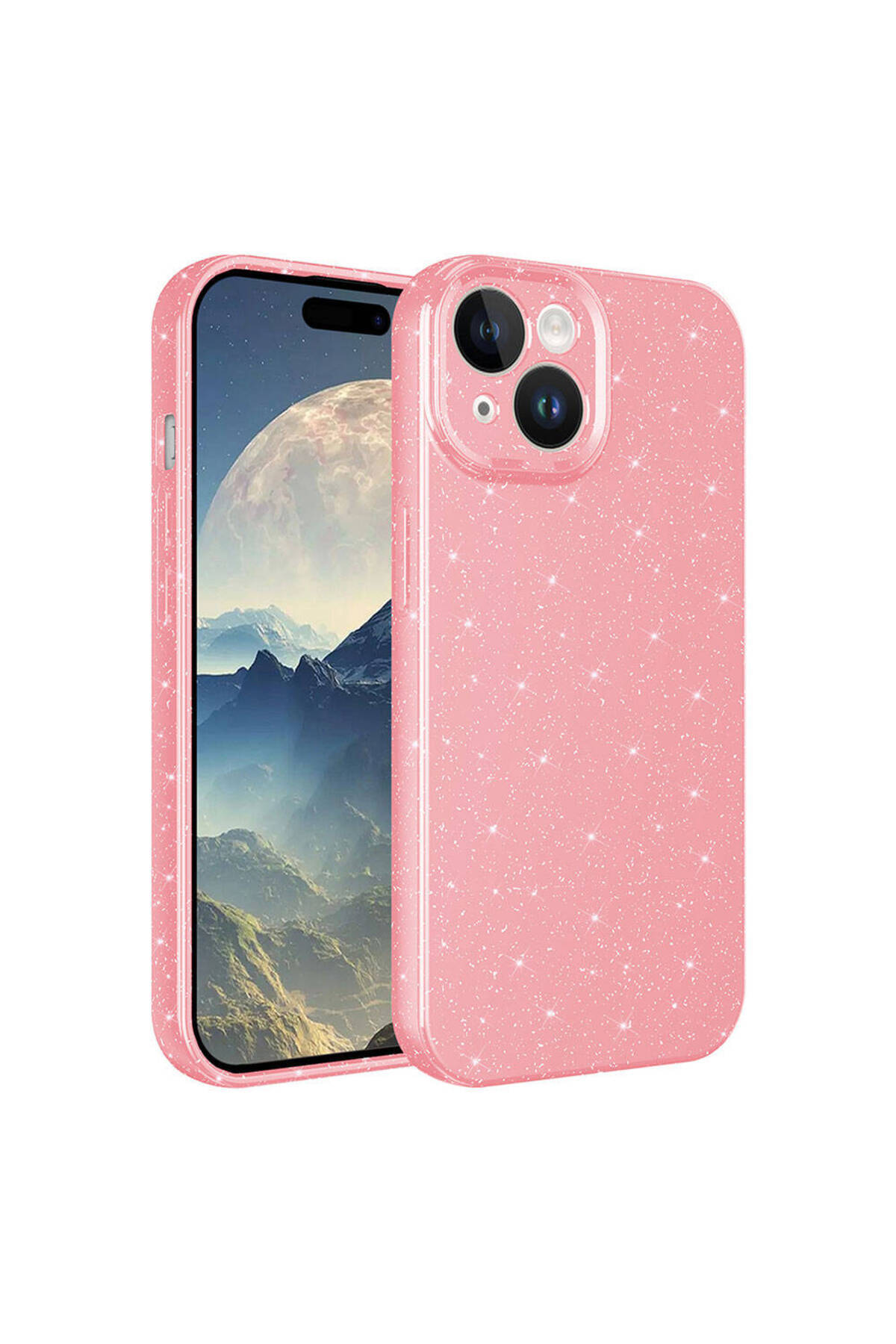 iPhone 15 Kılıf Kamera Korumalı Simli Lüks SBT Koton Kapak - Pembe