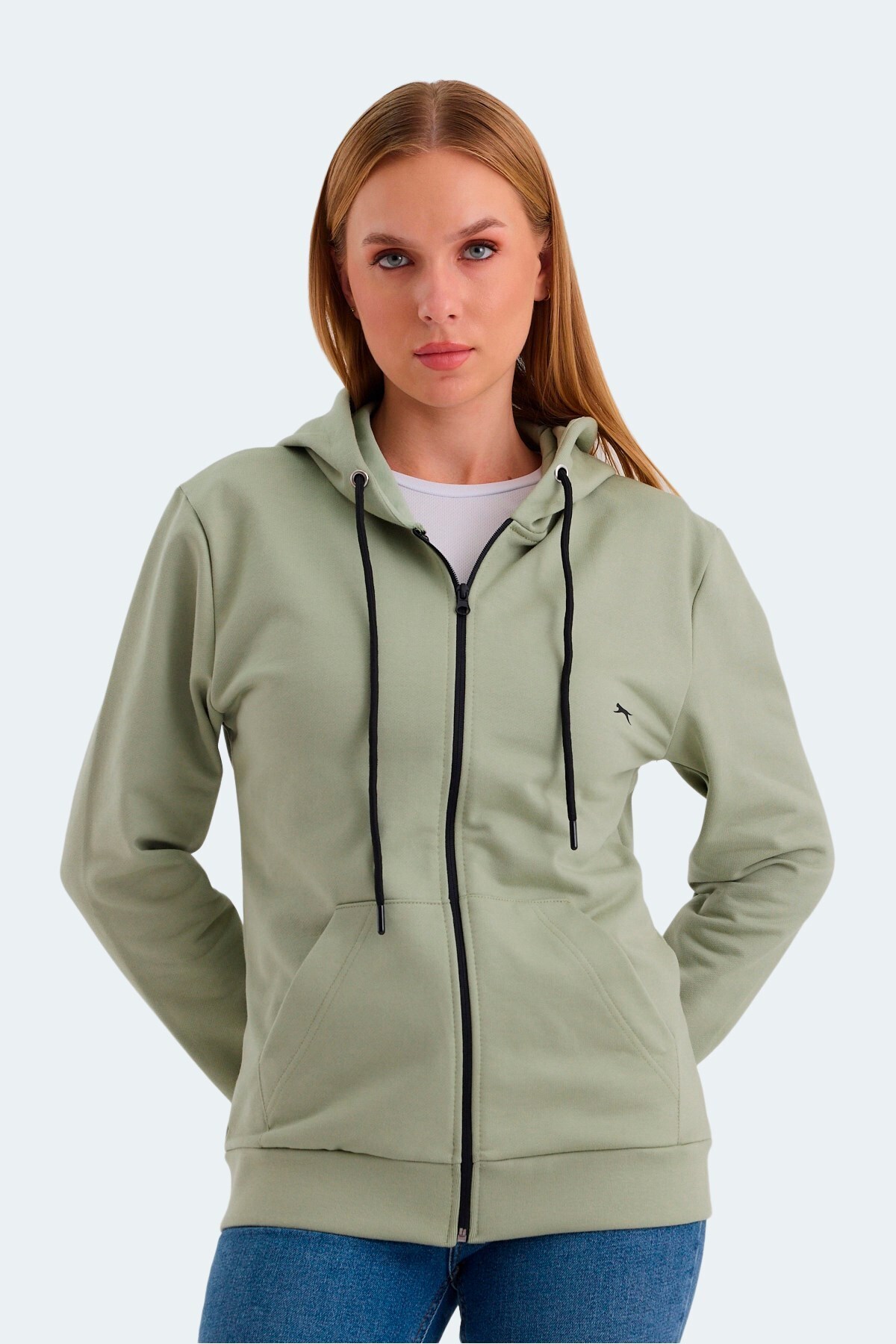 Kapüşonlu Cepli Rahat Yeşil Sweatshirt Kadın Spor Sweatshirt