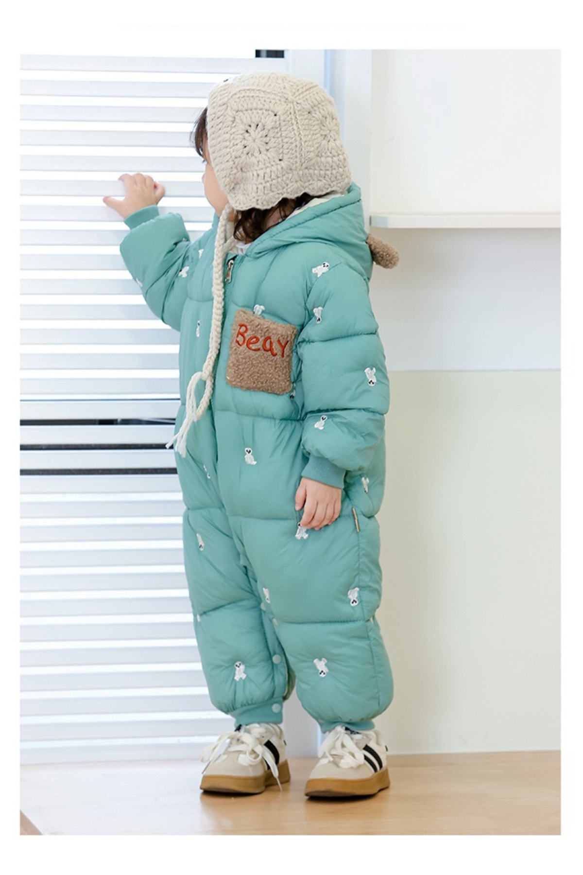 melisam.msg Kız Erkek Bebek Ayı Nakışlı Şişme Tulum Kalın Sevimli Polarlı Astar fotoğrafı 4 (önizleme)