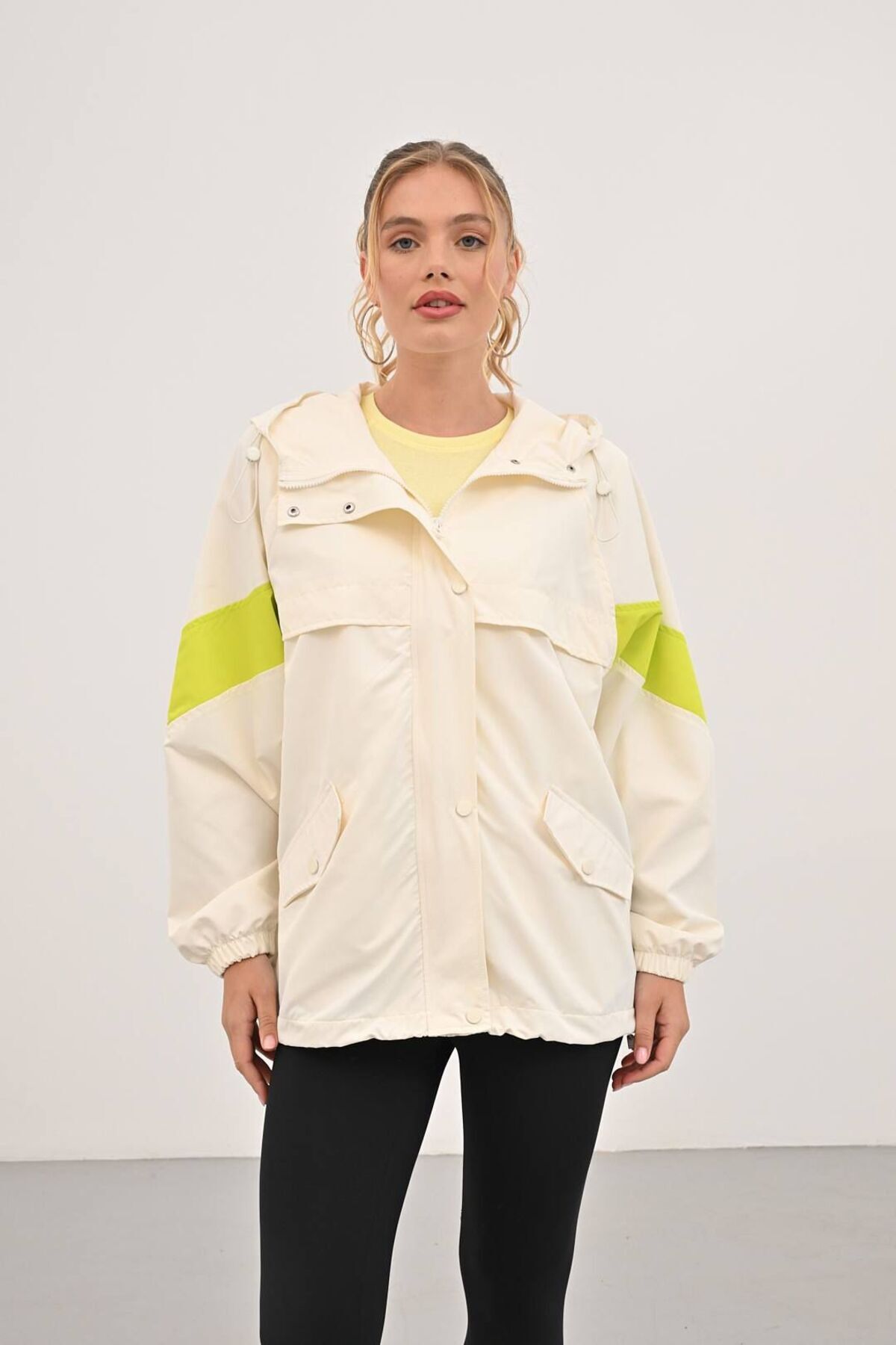 KUN SPORTSWEAR  VİNTAGE RENK BLOKLU TASARIM OVERSİZE YAĞMURLUK - Görsel 4