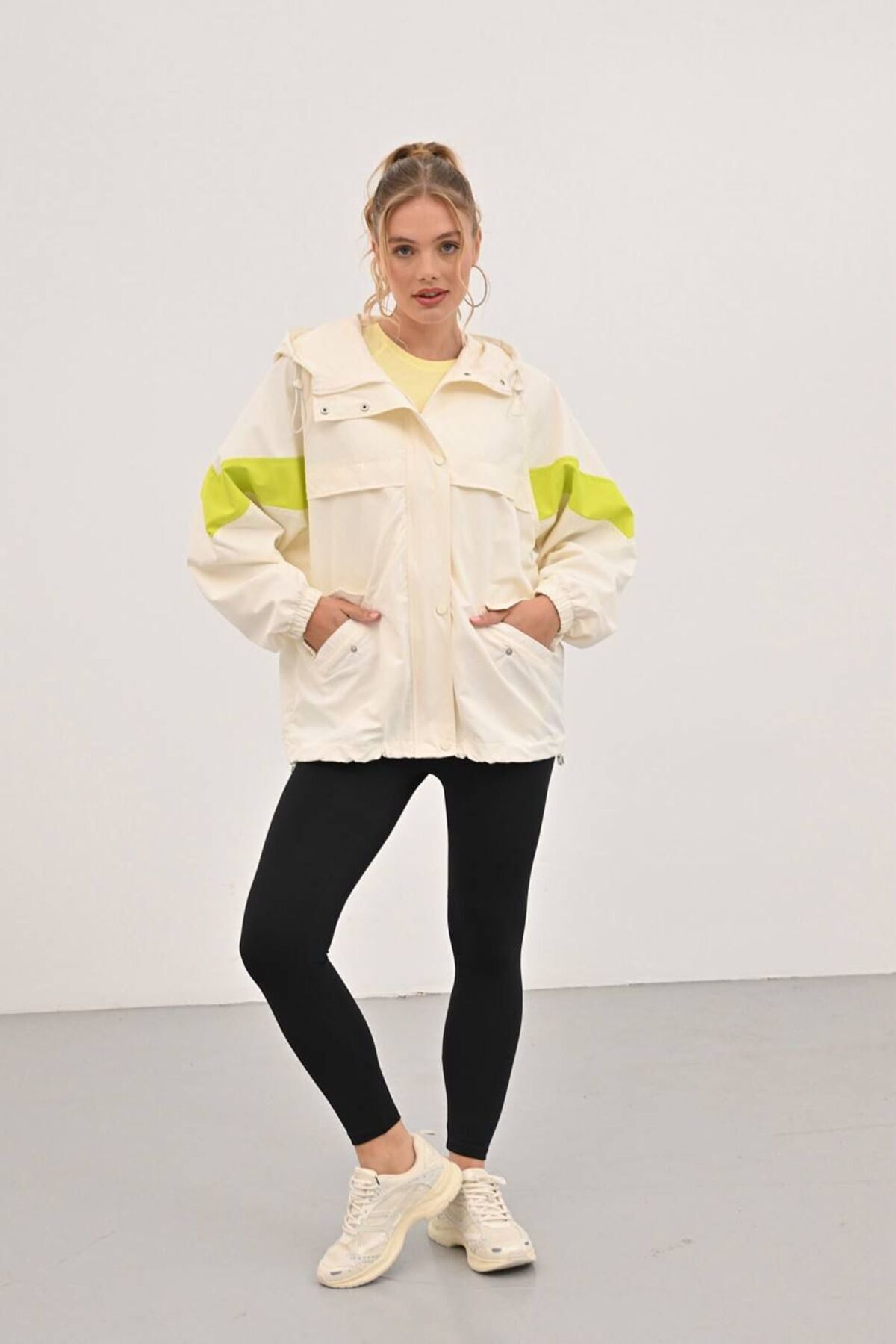 KUN SPORTSWEAR  VİNTAGE RENK BLOKLU TASARIM OVERSİZE YAĞMURLUK - Görsel 2