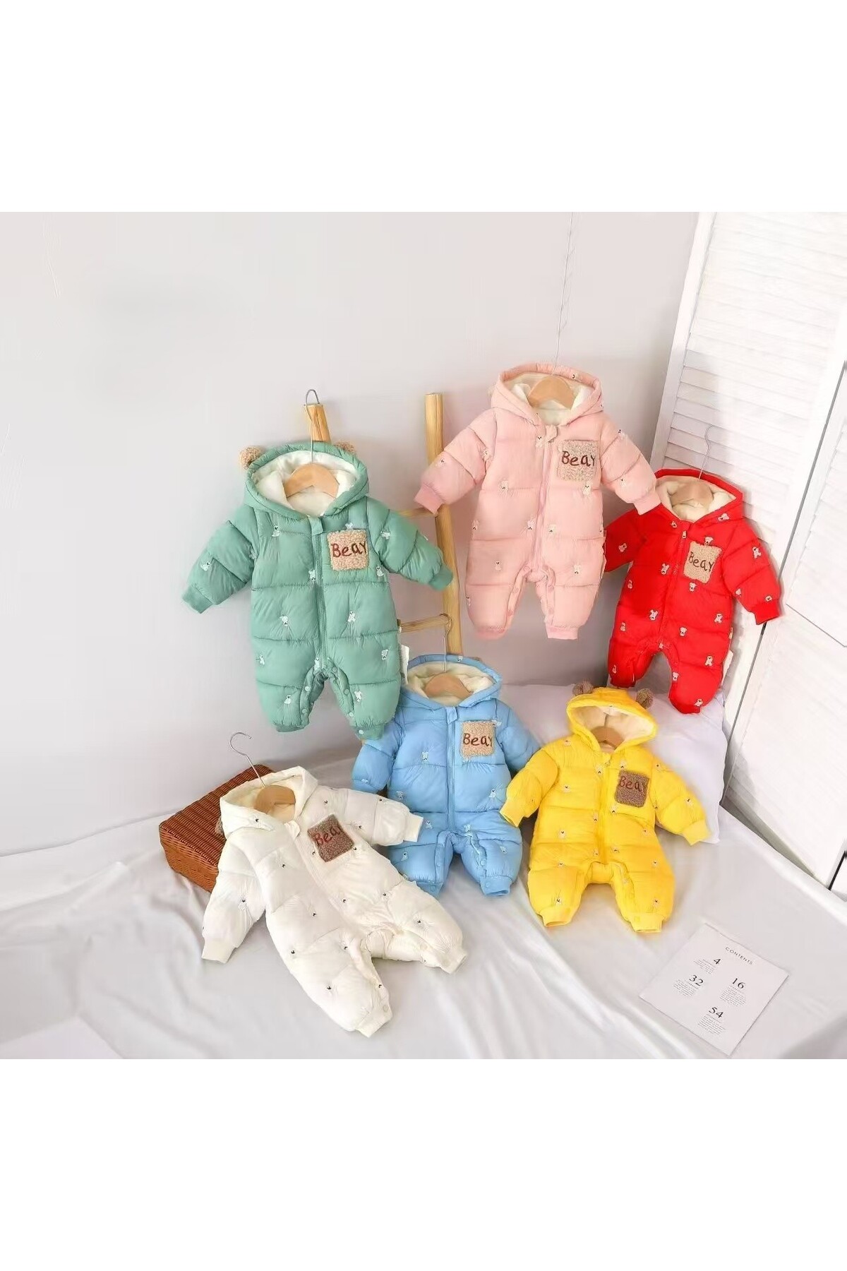 melisam.msg Kız Erkek Bebek Ayı Nakışlı Şişme Tulum Kalın Sevimli Polarlı Astar fotoğrafı 6 (önizleme)