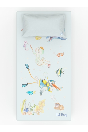 Lil Bug %100 Pamuk Lastikli Bebek Çarşaf Seti – Atlantis Koleksiyonu - Dalgıç...