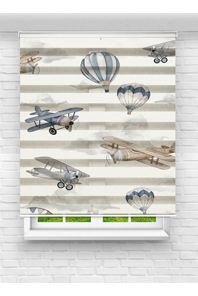 Enzo Home Zebra Stor Perde Uçak & Balon Desenli | Vintage Havacılık Temalı Ço...