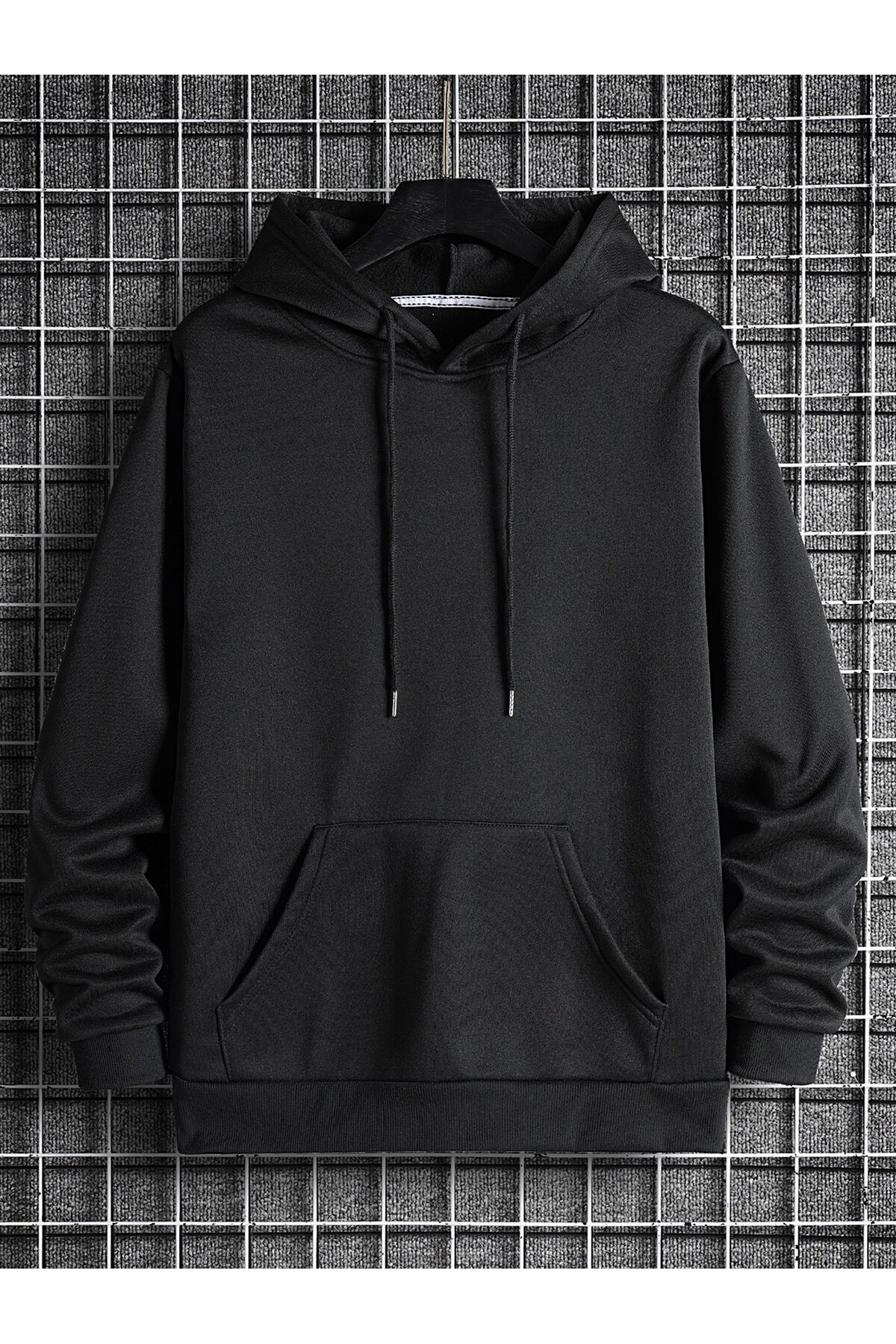 SPORTİVEA 100% Cotton 3 Thread Count Hooded Black Unisex Sweatshirt