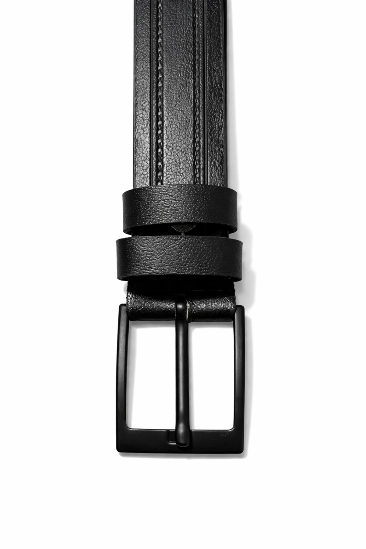 LİVORA  ERKEK KEMER BLACK NİKEL KARE TOKA DERİ DİKİŞ DESENLI ERKEK PANTOLON KEMERİ - Görsel 3