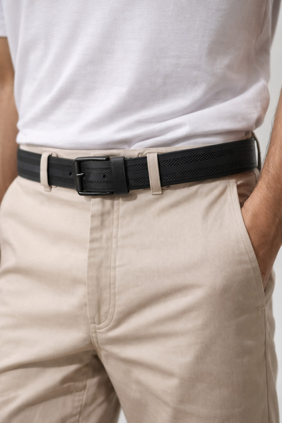 LİVORA  ERKEK KEMER BLACK NİKEL KARE TOKA DERİ DESENLI ERKEK PANTOLON KEMERİ