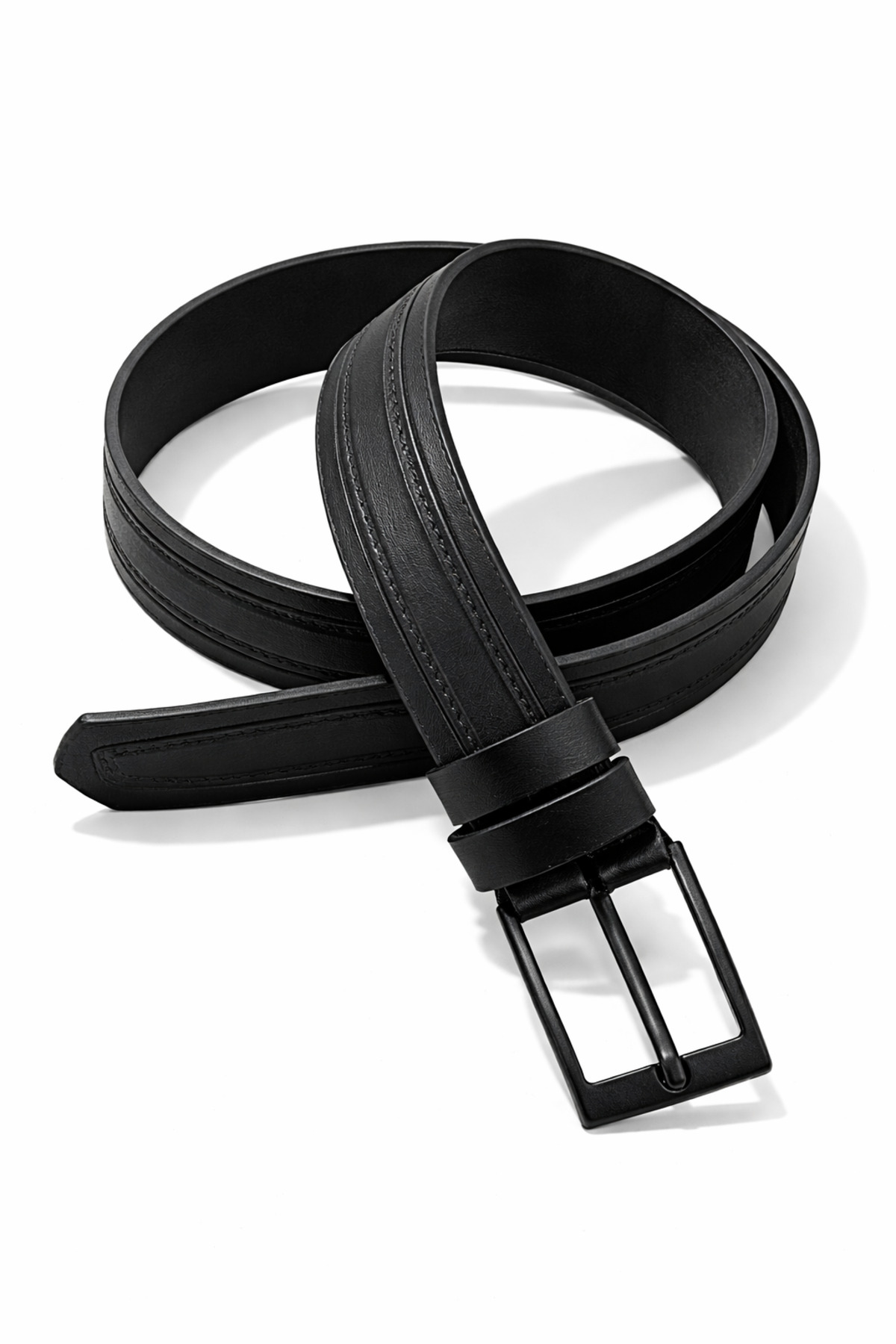 LİVORA  ERKEK KEMER BLACK NİKEL KARE TOKA DERİ DİKİŞ DESENLI ERKEK PANTOLON KEMERİ - Görsel 2