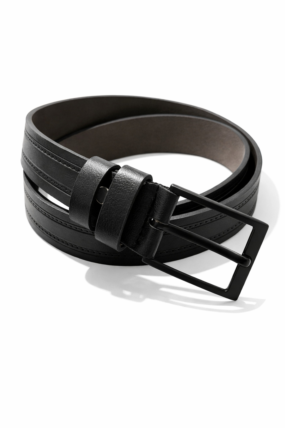 LİVORA  ERKEK KEMER BLACK NİKEL KARE TOKA DERİ DİKİŞ DESENLI ERKEK PANTOLON KEMERİ - Görsel 4