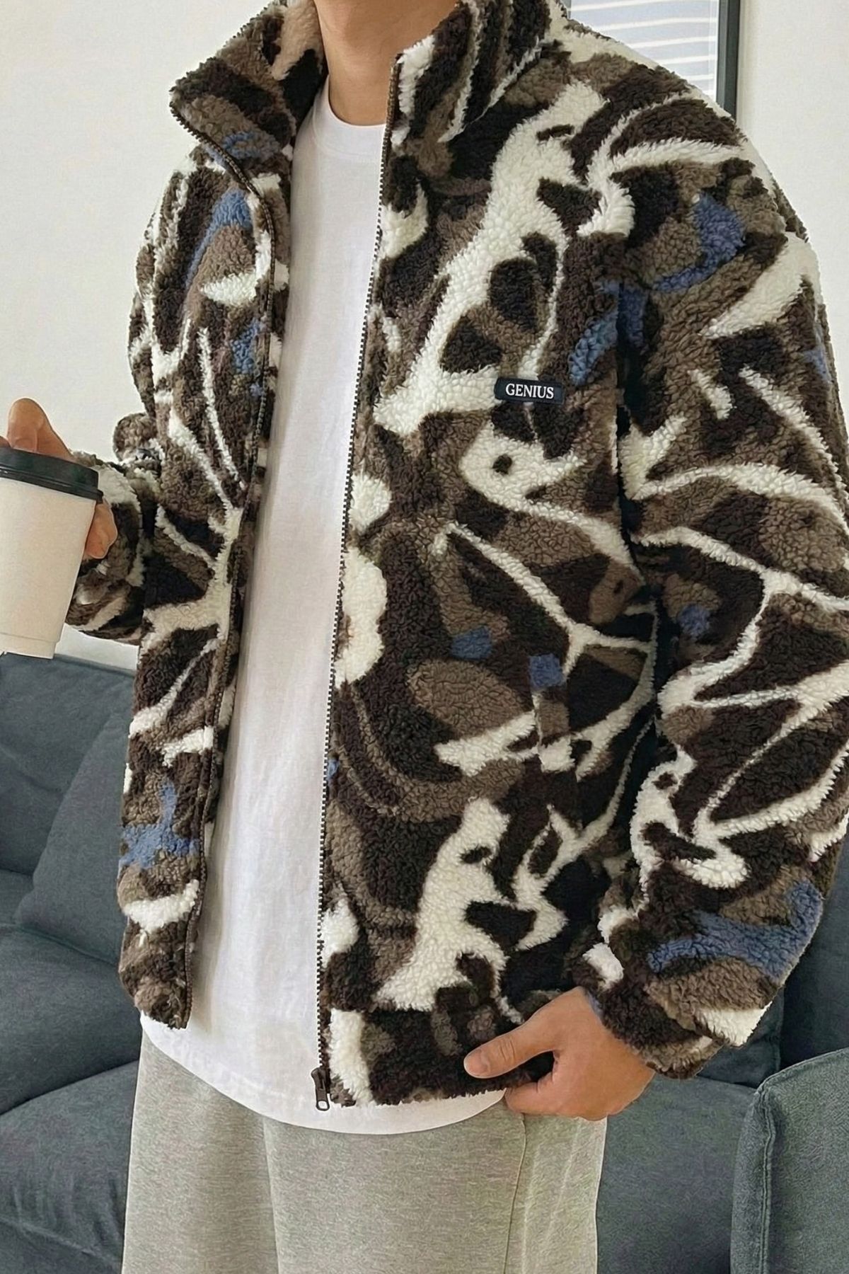 GENIUS STORE  Oversize Peluş Sweatshirt Desenli Erkek Polar Sweatshirt Erkek-Kadın Sweatshirt Oversıze-pelus - Görsel 2