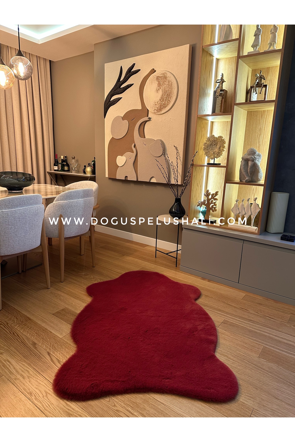 Ultra Soft Burgundy Soft Textured Plush Rug Single Head Skin