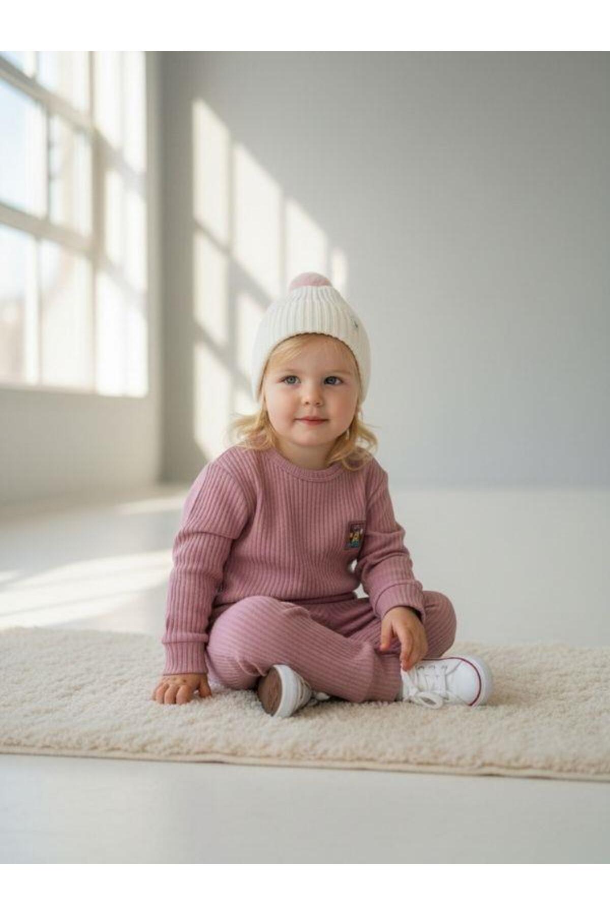 Zekids Kız Bebek Pamuklu Fitilli Eşofman Takımı fotoğrafı 2 (önizleme)