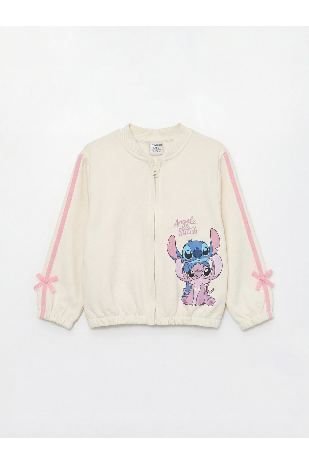 LC Waikiki Shining Store'dan Işıltılı Seçimler Stitch ve Angel Baskılı Kız Çocuk Fermuarlı Sweatshirt fotoğrafı 2 (önizleme)