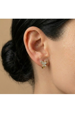 AccessoriesCınCık Çelik Küpe Gold Renk Kelebek Taş Detaylı Kadın Küpe